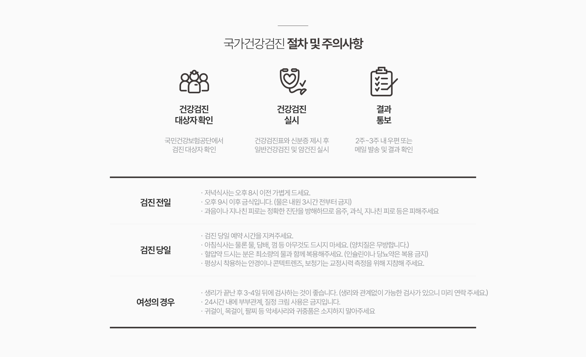 국가건강검진 대상자 확인, 검진·결과 통보 절차와 전일·당일 주의사항
